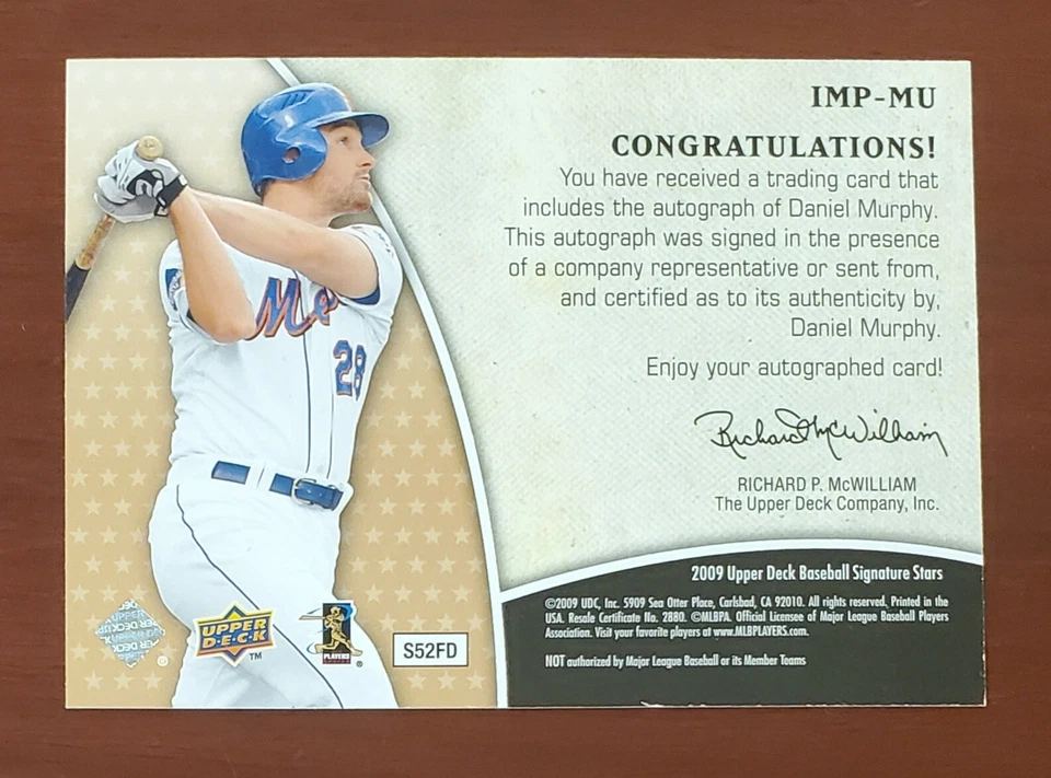 Upper Deck Daniel Murphy Mets 28 Inscr. 2009 NLCS MVP 2015 firmado certificado automático Foto 2 de 2