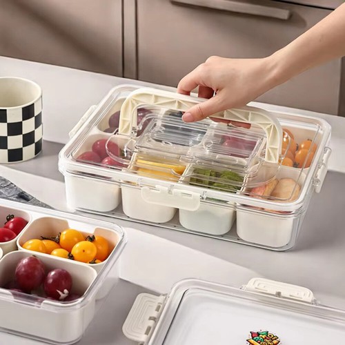 Divided Serving Tray with Sealing Lid wi/Handle 8 Compartment Snack Serving Tray - Picture 16 of 20