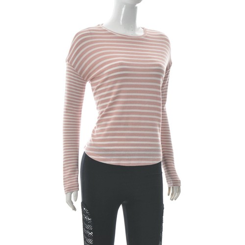 Superdry Paris Women's Round Neck Top Long Sleeve Pink-White Stripe Size XS - Picture 2 of 7