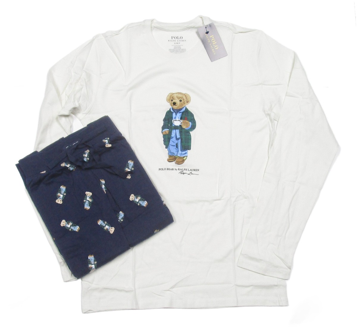 Polo Ralph Lauren Men's White/Navy Cocoa Polo Bear Lounge 2 Piece