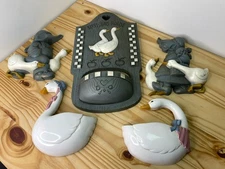x5 LOT~ Vintage 1980's Burwood Blue Farmhouse Goose Wall Hanging Country Kitchen