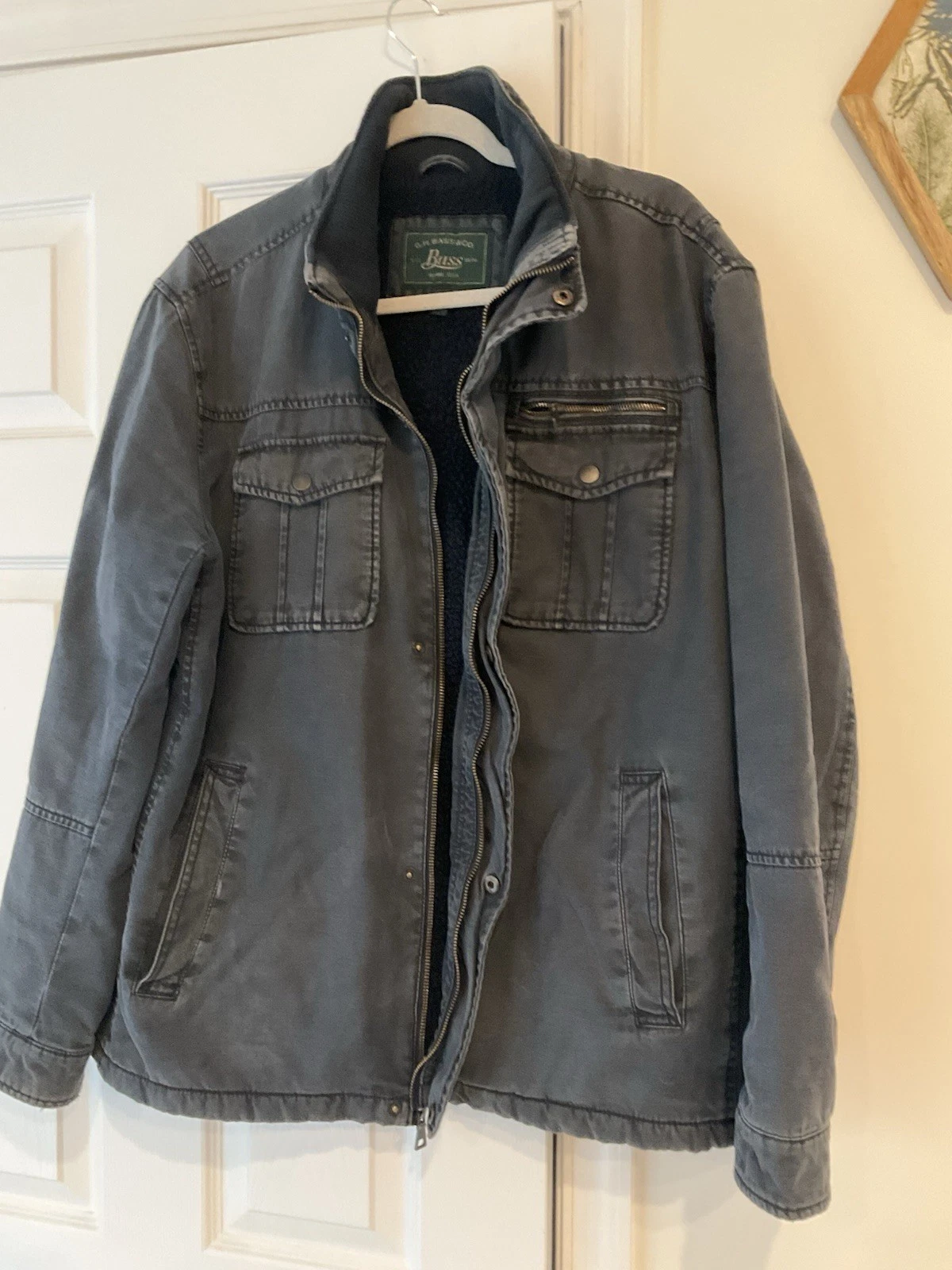 Bass , Men’s Basic Style Jacket Insulated Inside,size Large Blue Charcoal Color