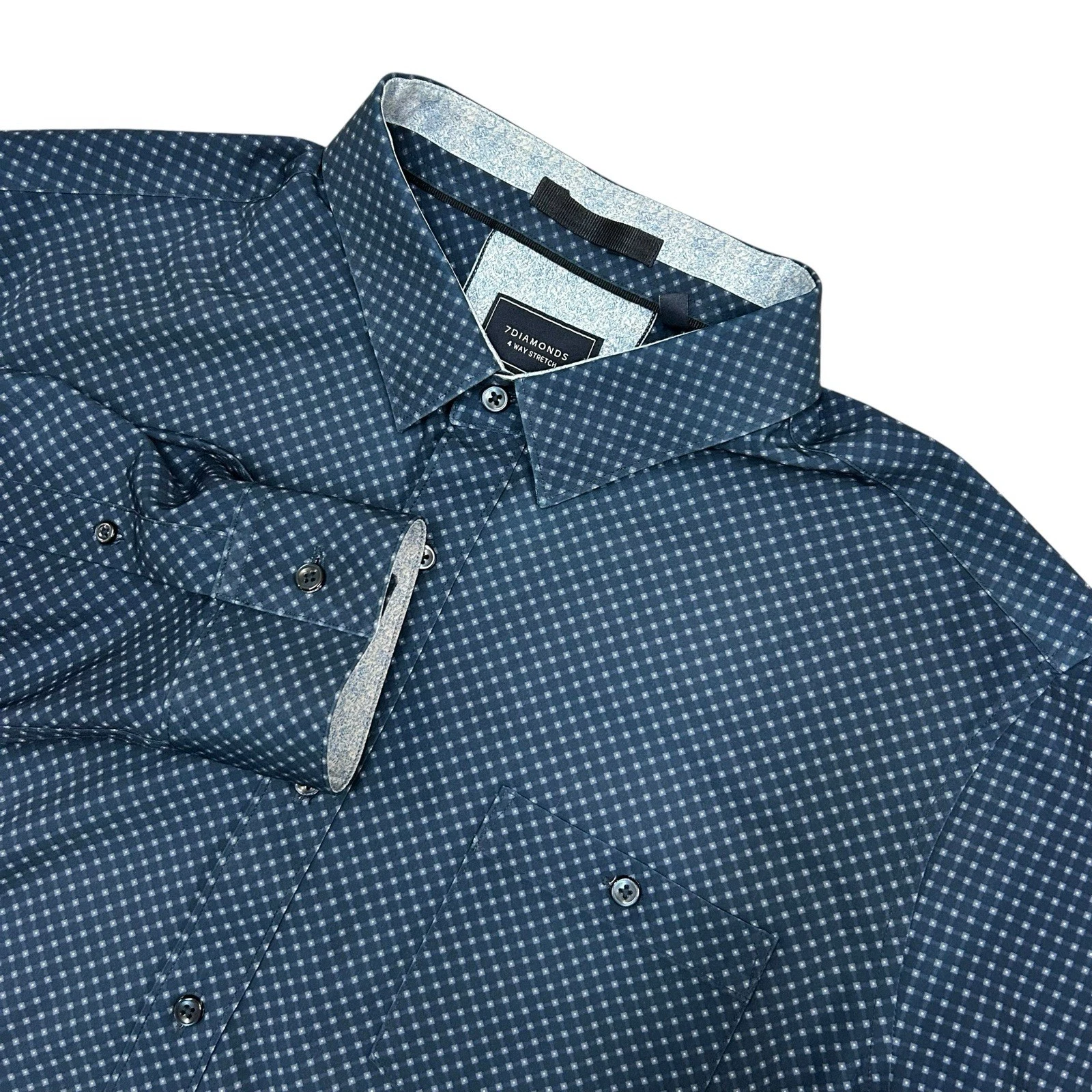 7 Diamonds 4 Way Stretch Shirt Mens XL Blue Geometric Performance Long Sleeve