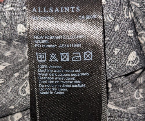 All Saints New Romantic Mens Lightweight Viscose Heart Print Holiday Shirt Large - Picture 7 of 8