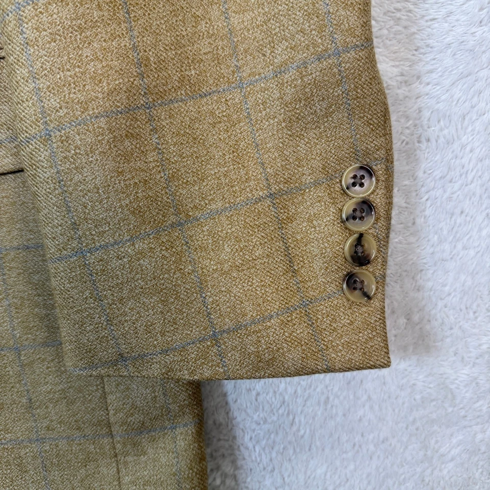 Chaqueta Blazer Abrigo Deportivo Hart Schaffner Marx Para Hombres 44R Tostado a Cuadros Lana Mezcla Seda Foto 3 de 4
