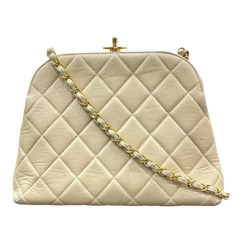 Chanel — CHANEL Matelassé Clutch Chain Bag Beige Lambskin Shoulder Bag #OKB2787