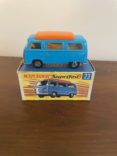 * ¡Cámper Volkswagen (azul) Matchbox Superfast Toy # 23 años 60 en la caja!