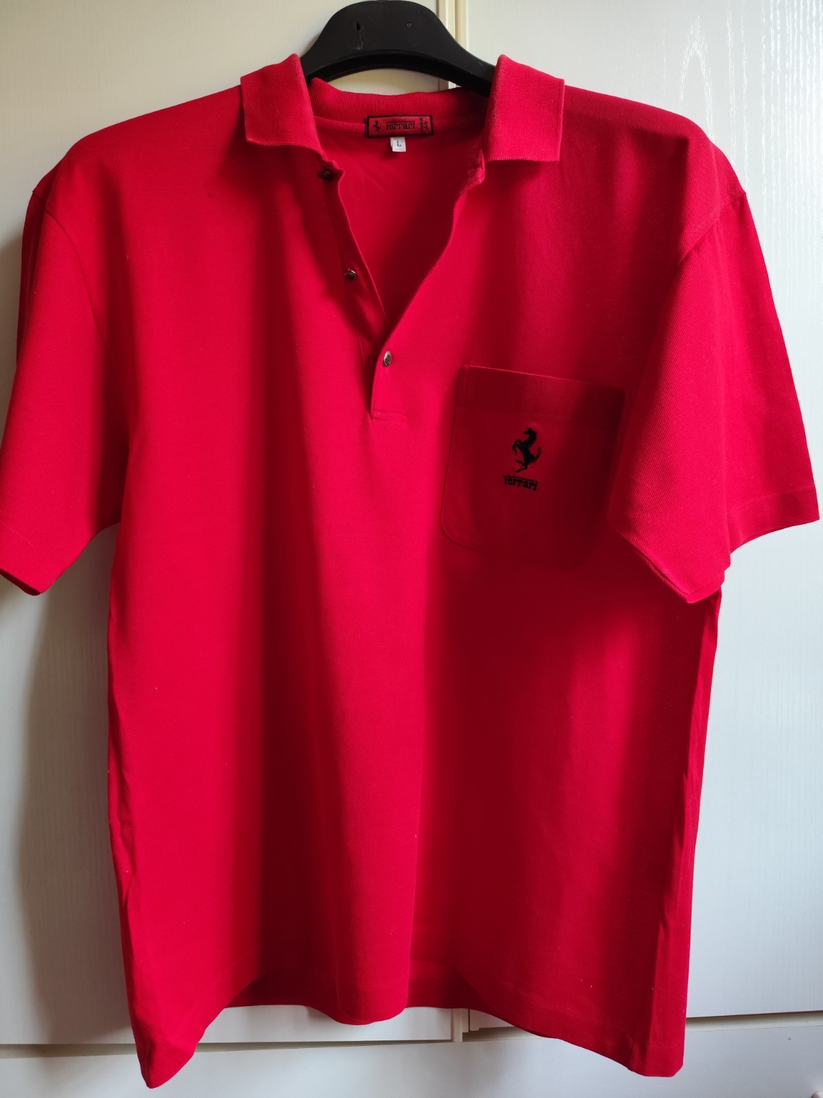 Ferrari Polo Uomo Rossa TG. L 100% Cotone Manica Corta Con Logo e Taschino