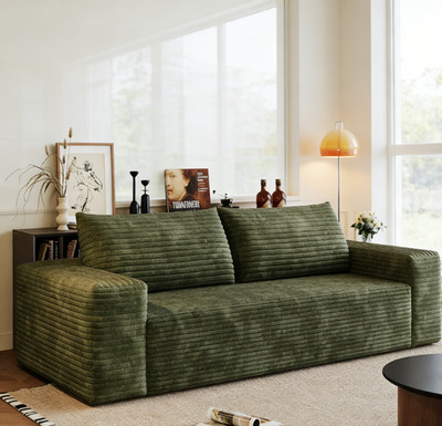 63'' Corduroy Loveseat Sofa Deep Seat Cloud Couch No Assembly 2-Seater Green