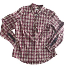 Orvis Plaid Red Yellow Blue Half Button-up Collar Womens Medium