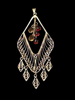 14k Gold Turkish Necklace Pendant Featuring A Delicate Filigree Design