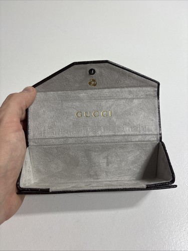 Authentic Gucci Folding Triangle Hard Side Sunglasses Case Brown GG Logo