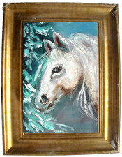 White Horse Framed Original Oil Painting Wall art Wall Decor Canvas 4x6 in