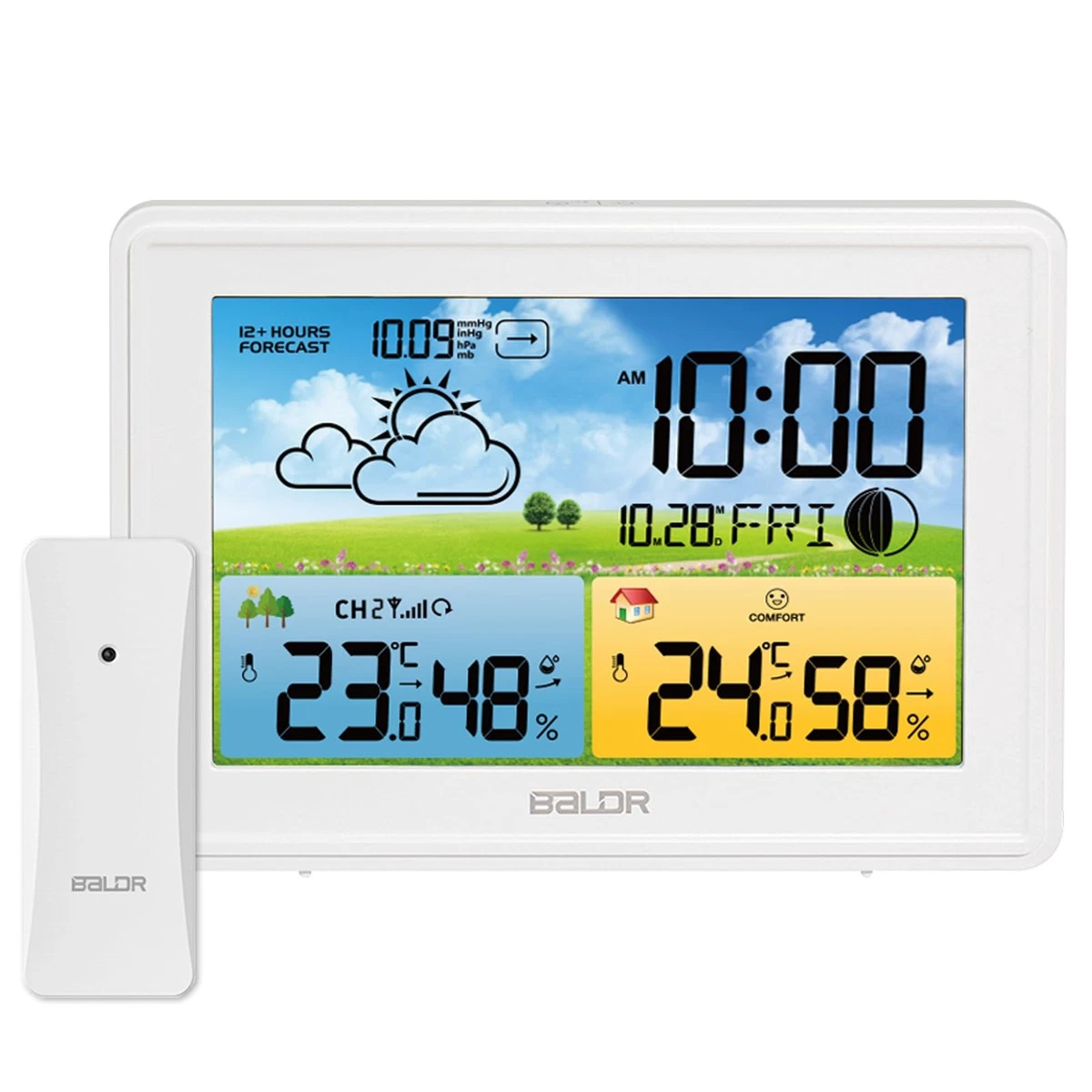 Sencor - Stazione meteo con display LCD e sveglia 3xAA bianca