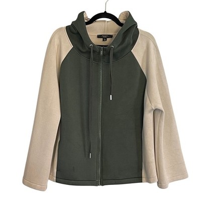 Weekend Max Mara Green Beige Colorblock Full Zip Hoodie Sweatshirt Raglan L