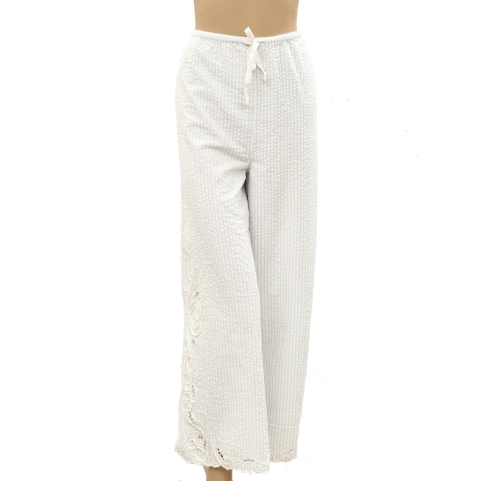 Free People Flower Eyelet Embroidered Trousers Pants Pull-on Wide Leg S 287428