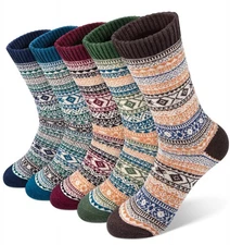 5 Pairs Mens Wool Socks Winter Warm Knit Causal Crew Socks for Men