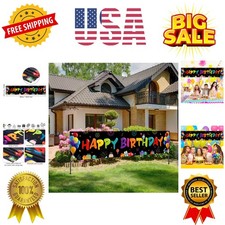 Colorful Happy Birthday Banner, Large Fabric Happy Birthday Sign Backdrop Bac...