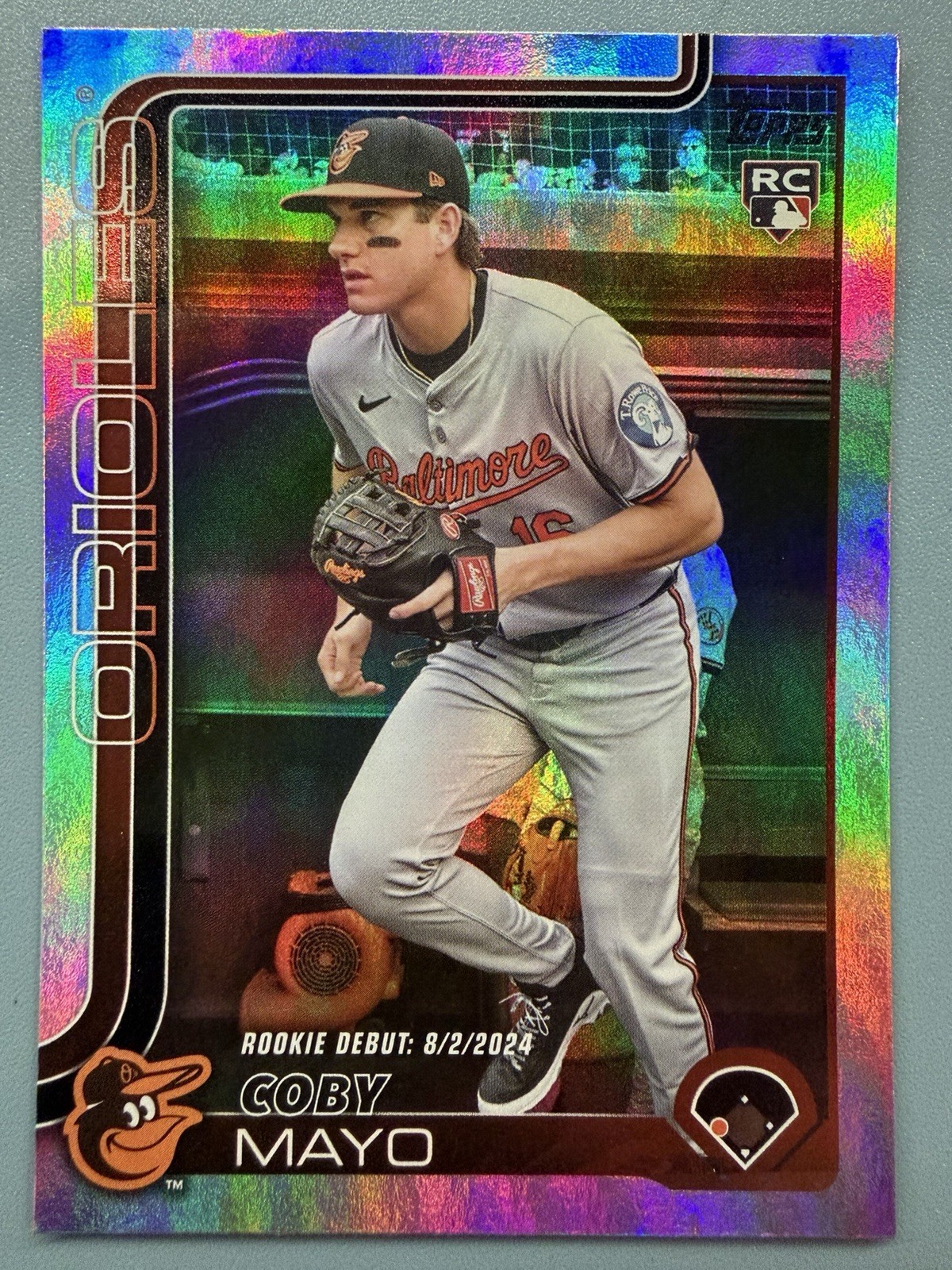 2025 Topps Update #US282 Coby Mayo Baltimore Orioles Rookie Debut Rainbow Foil