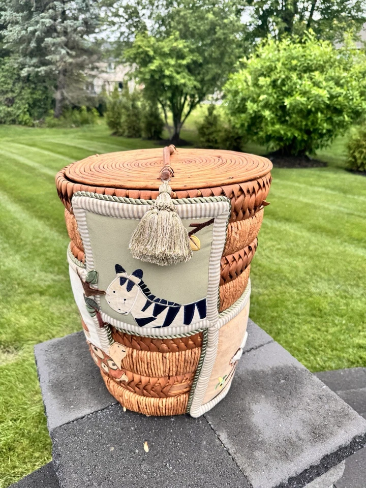 "Cesta de almacenamiento/juguete tejida a mano de mimbre ratán para guardería de bebé 22""" Foto 2 de 4