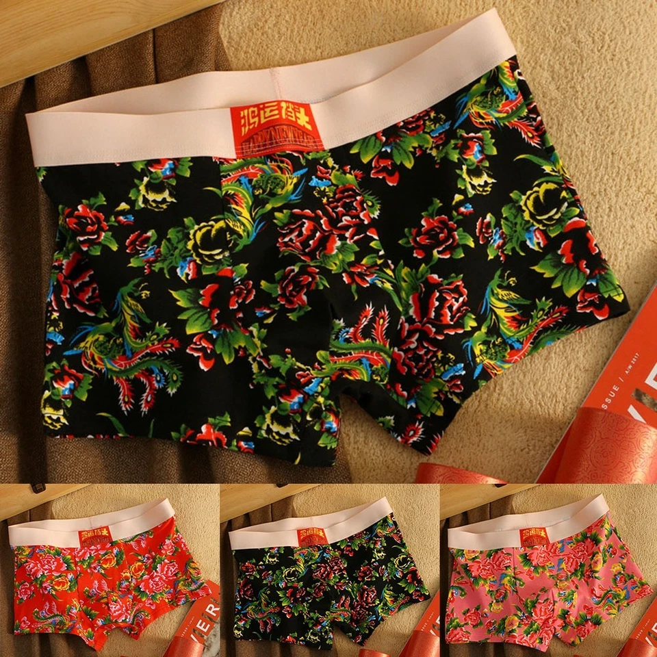 Boxer rosso fiore di peonia slip intimo cotone per uomo primavera essenziale - Immagine 2 di 4