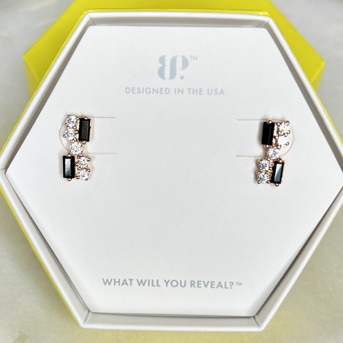 Bomb Party Stud Earrings Always Extra Black Onyx CZ Rose Gold RBP5155
