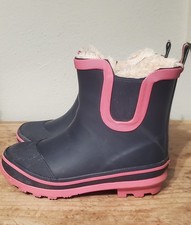 Lily & Dan Girl’s Rain Booties Blue Trimmed In Pink Faux Fur Lining Sz 11/12
