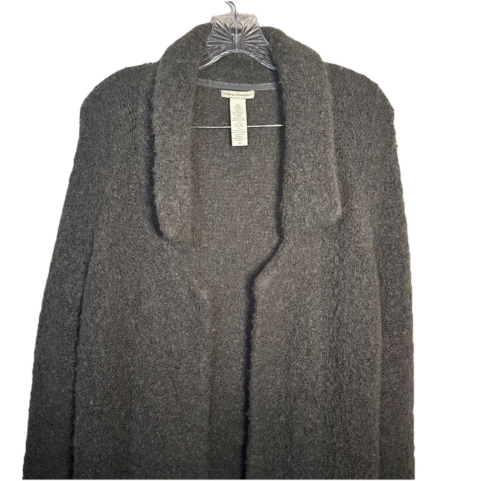 Cárdigan Largo Blanco + Warren Lana Merino Mezcla Alpaca Textura Difusa Para Mujer M Foto 4 de 4