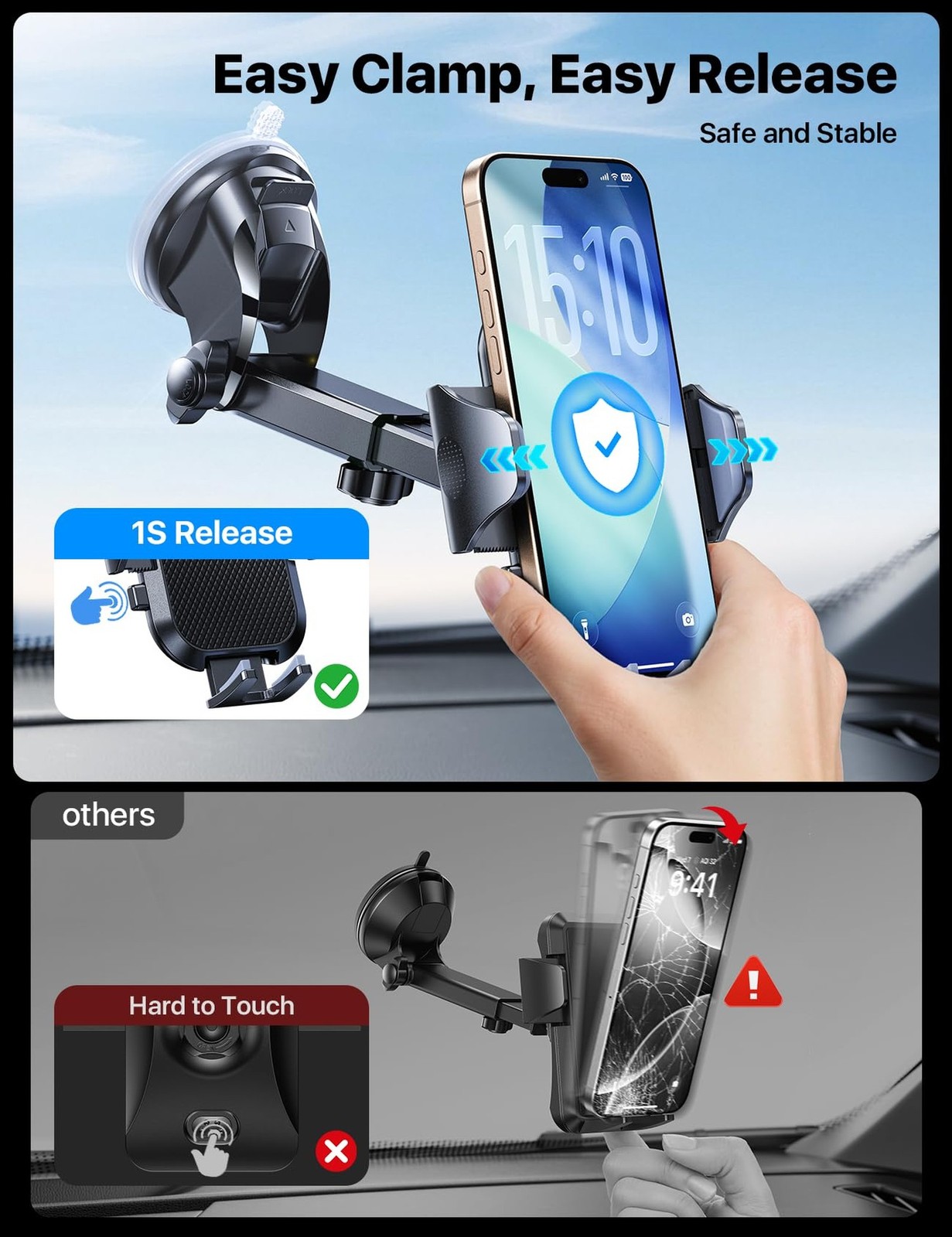 andobil 2025 Military-Grade Car Phone Holder [Upgraded Strongest Suction & Cl...