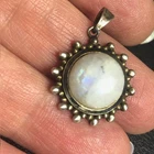 B2078 Sterling Silver (unmarked) Moonstone Sunburst Halo Pendant Vintage