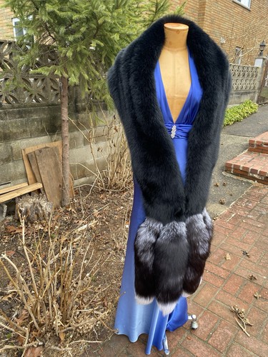 Monroe Style Real Full Pelt Black Fox Stole Wrap New item Evening Made in USA - Picture 4 of 14