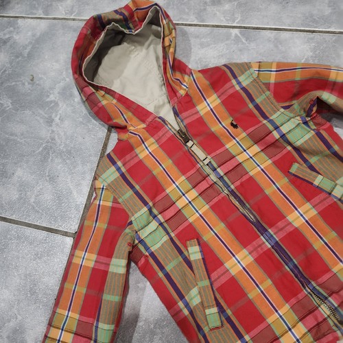 Boys Polo Ralph Lauren Zip Up Jacket Reversible Hood Cream Red Plaid Youth Sz 6 - Picture 3 of 16