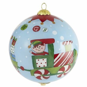 Elves On A Train Greetings Hand Painted Li Bien Glass 3" Ornament 2012 Pier 1 Elves On A Train Greetings Hand Painted Li Bien Glass 3" Ornament 2012 Pier 1