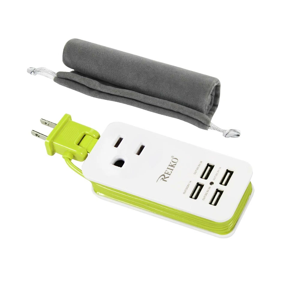 Reiko USB AC Wall Charger / 4 USB-Ports 4A 5V / Pouch Green,Pink,White,Black  - Image 3 of 4