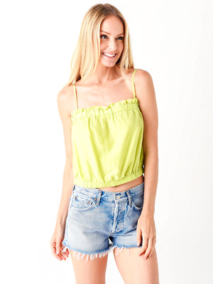 VELVET By Graham & Spencer Divya Cotton Voile Silk Crop Top Lime S $148 D16