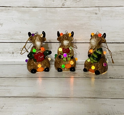 CWI Christmas Decor - Ceramic Lighted Highland Cow Figurines 3pc Set - 第 6/9 張圖片