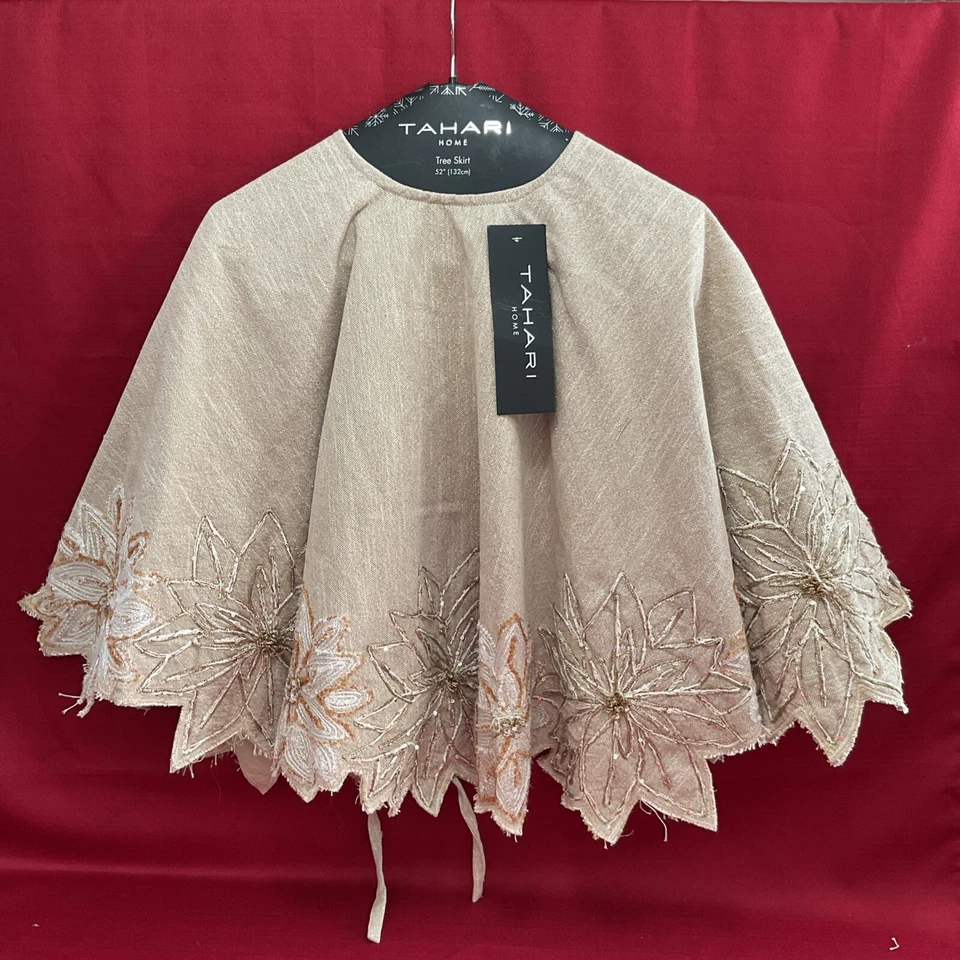 NUEVA FALDA TAHARI HOME 52” ORO TOSTADO METALIZADO FLOR DE PASCUA ÁRBOL DE NAVIDAD INDIA Foto 3 de 4