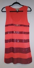 Womens MNG By Mango Coral Tank Dress With Sequin Bands, Size L