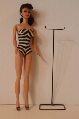 1960 Barbie Doll No. 850 Brunette Ponytail with Box, Pedestal