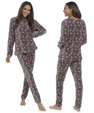 Ladies Long Fleece Top & Bottom Sleep Wear Nightwear Pyjamas Twosie Pjs 8-22