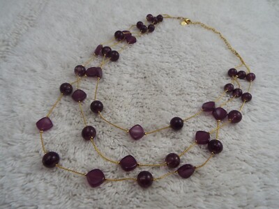 ROBERT ROSE Goldtone Purple Bead Multi Chain Necklace (J21)