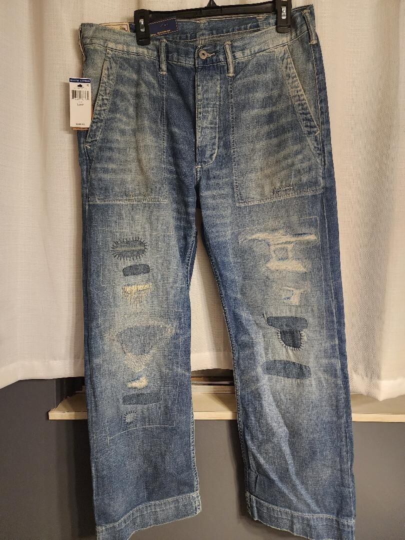 POLO RALPH LAUREN Men's Relaxed Straight Distress Repaired Carpenter Jeans 35x32