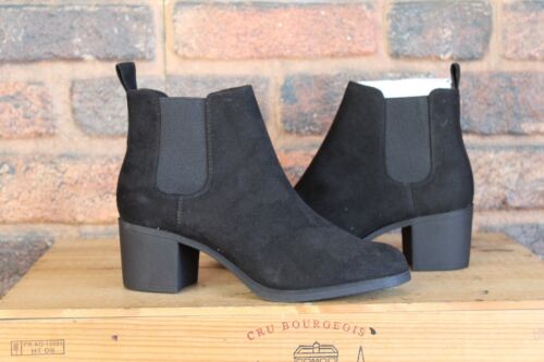 BLACK FAUX SUEDE BLOCK HEEL PULL ON ANKLE BOOTS SIZE 6 / 39 BY GRACELANDS USED - Picture 1 of 8
