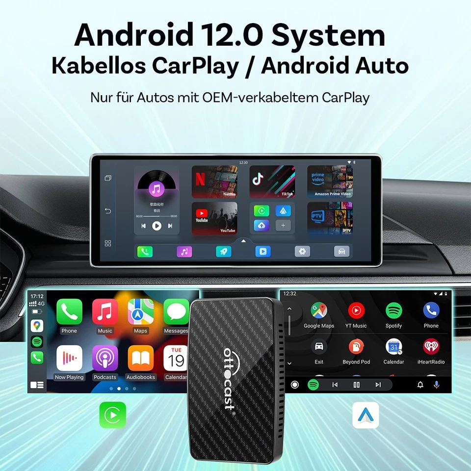 OTTOCAST AiBox Wireless CarPlay Android Auto Adapter WIFI 5APP w/YouTube+TK+IPTV - Bild 3 von 4