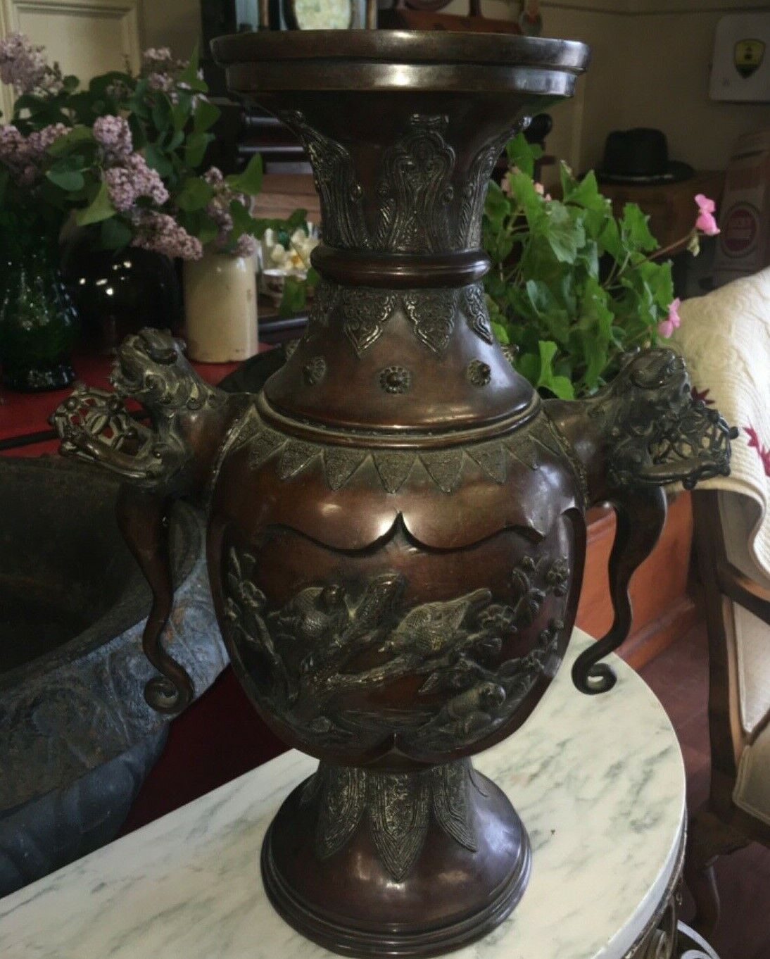 Antique Don't miss the campaign Original Japanese Vase Solid Drago with Bronze Large discharge sale Decorated