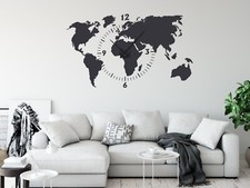 Wandtattoo mit Uhrwerk Weltkarte Büro Wohnzimmer Wanduhr XXL 96x57cm