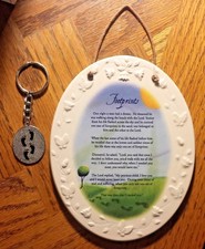 FOOTPRINTS Ceramic Wall Plaque + Metal Key Chain ~ Russ Berrie ~ Christian Faith