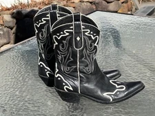 SONORA Double H Women's 8.5 M Black/White Leather Boots