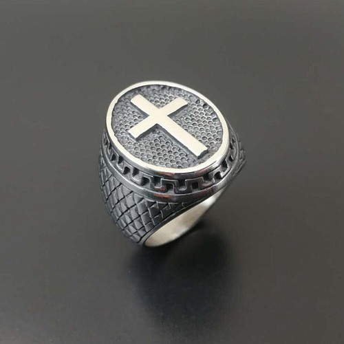 Anillo cruzado cristiano de acero inoxidable de EE. UU. para hombre mujer plateado talla 7-11 - Imagen 2 de 28