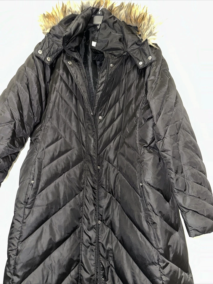 Abrigo de plumón negro acolchado Larry Levine con capucha para mujer XL Foto 3 de 4